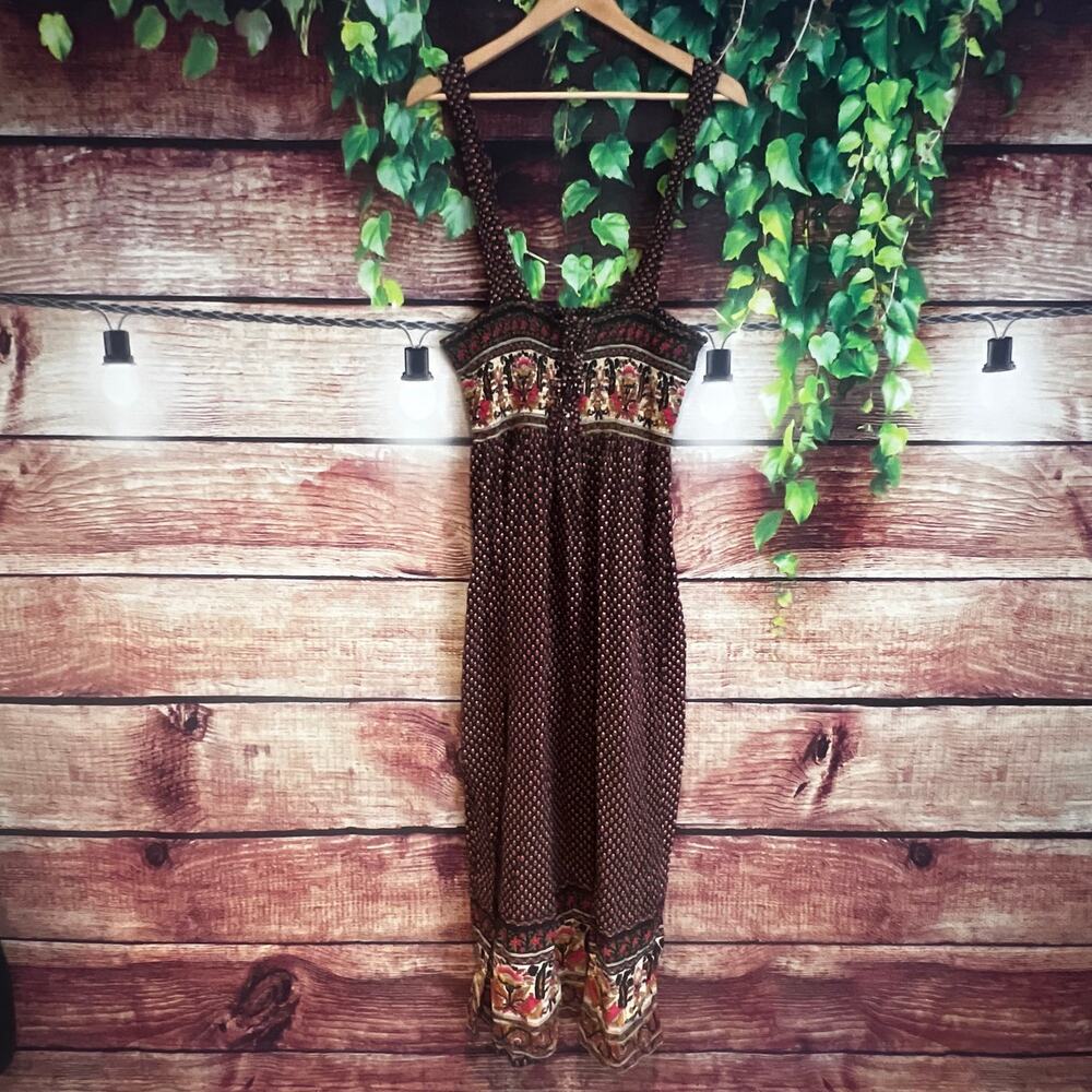 Boho Sleeveless Maxi Dress Medium 100% Cotton Red Black Festival Spring Ruffles